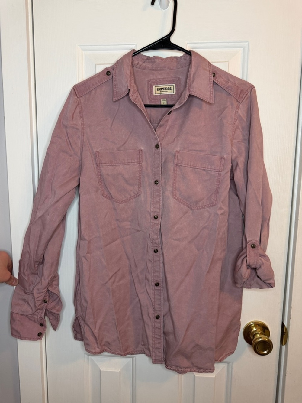 Express Long Sleeve Button-Up Shirt in Dusty Mauve